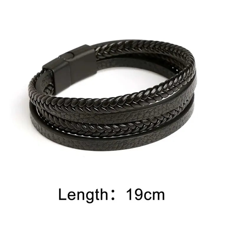 Trendy Leather Bracelets Men Stainless Steel Multilayer Braided Rope Bracelets for Male Bracelets Jewelry