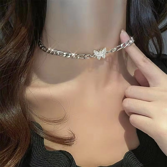 Silver Color Irregualr Choker Necklace for Women Love Heart Crystal Clavicle Chain Necklace Wholesale Jewelry