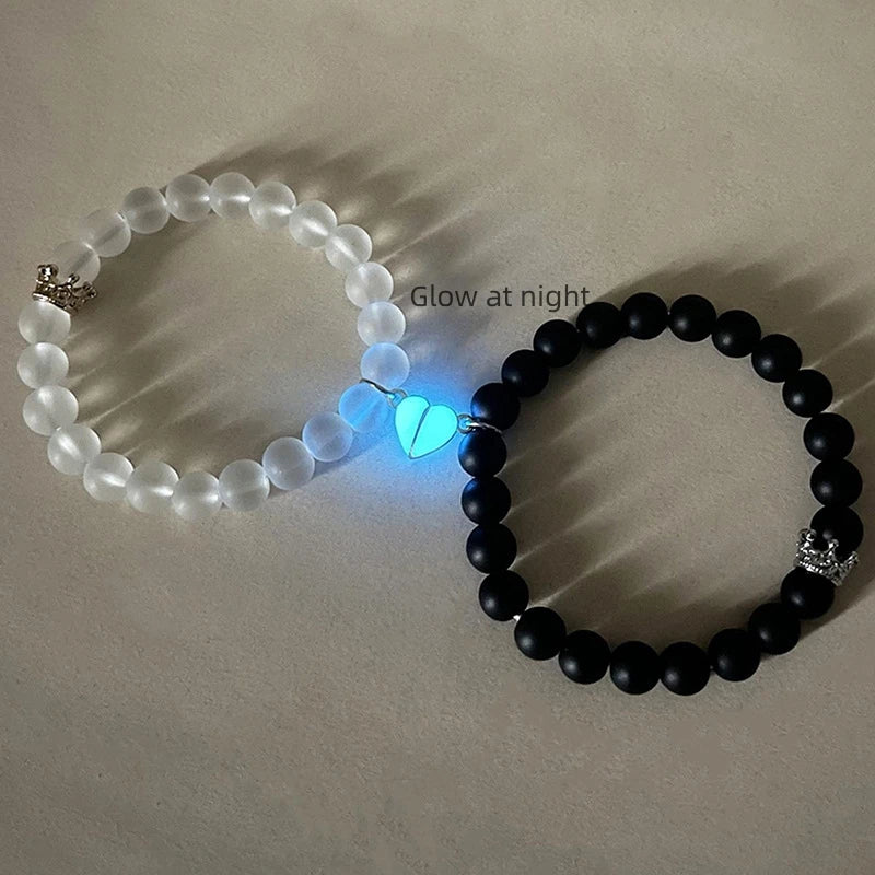 2 Pcs Light up Magnet Heart Beads Lover Bracelets Couple Bracelets