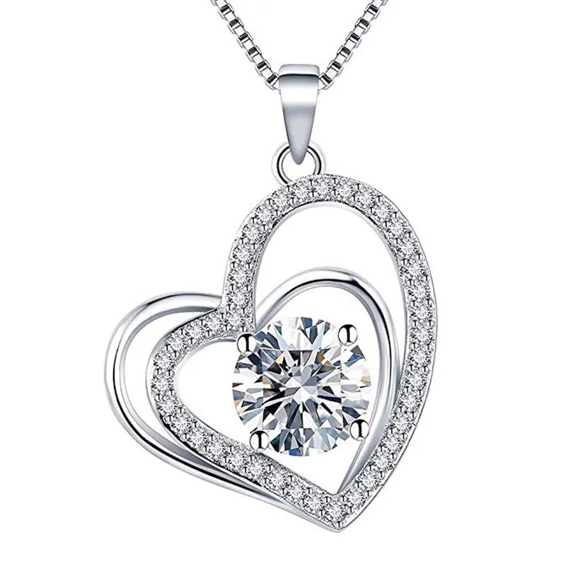 Bling Bling Princess Heart Pendant Necklace Silver Color Romantic Wedding Engagement Necklaces Trendy Jewelry for Women