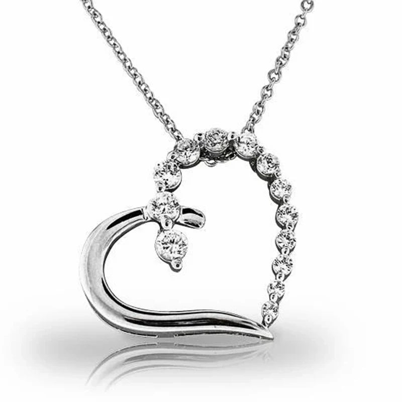 Bling Bling Princess Heart Pendant Necklace Silver Color Romantic Wedding Engagement Necklaces Trendy Jewelry for Women