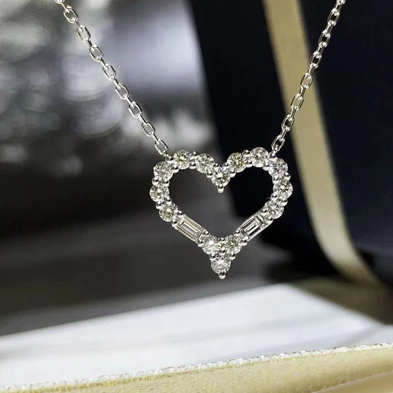 Bling Bling Princess Heart Pendant Necklace Silver Color Romantic Wedding Engagement Necklaces Trendy Jewelry for Women