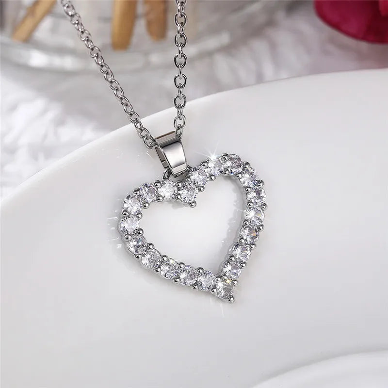 Bling Bling Princess Heart Pendant Necklace Silver Color Romantic Wedding Engagement Necklaces Trendy Jewelry for Women