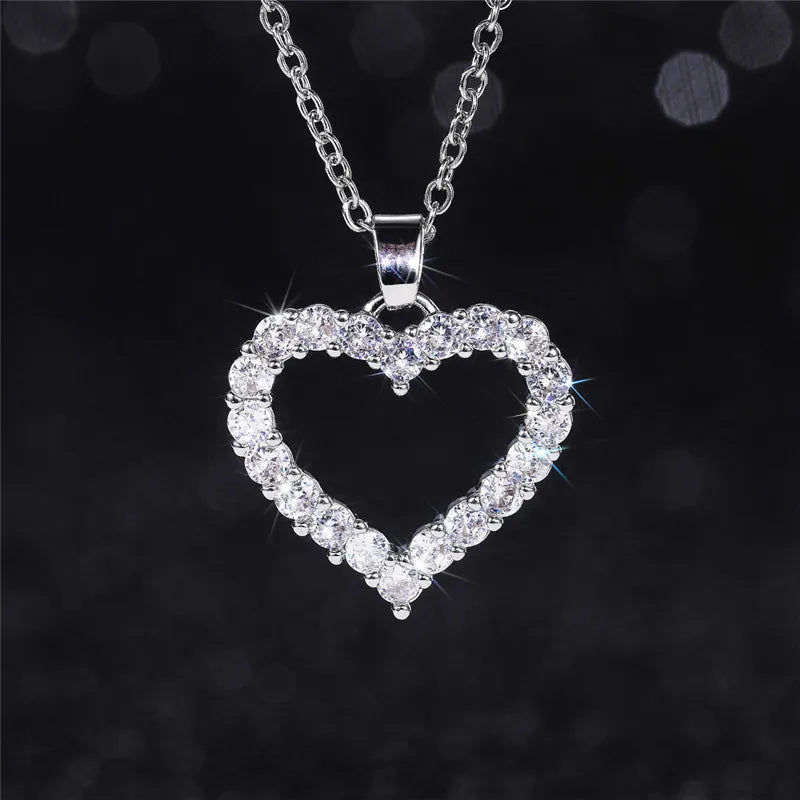 Bling Bling Princess Heart Pendant Necklace Silver Color Romantic Wedding Engagement Necklaces Trendy Jewelry for Women