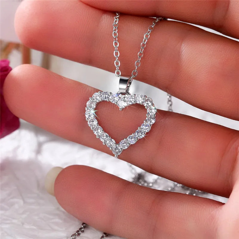 Bling Bling Princess Heart Pendant Necklace Silver Color Romantic Wedding Engagement Necklaces Trendy Jewelry for Women