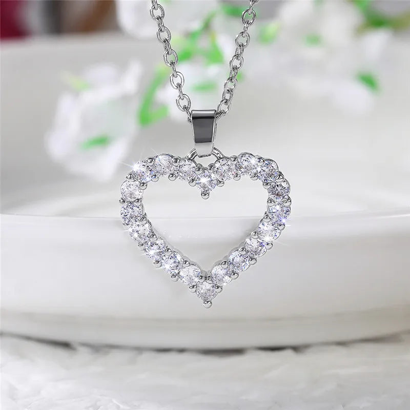 Bling Bling Princess Heart Pendant Necklace Silver Color Romantic Wedding Engagement Necklaces Trendy Jewelry for Women