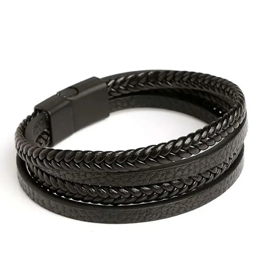 Trendy Leather Bracelets Men Stainless Steel Multilayer Braided Rope Bracelets for Male Bracelets Jewelry