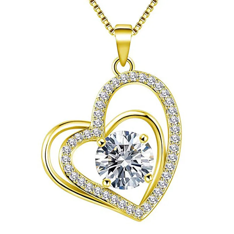 Bling Bling Princess Heart Pendant Necklace Silver Color Romantic Wedding Engagement Necklaces Trendy Jewelry for Women